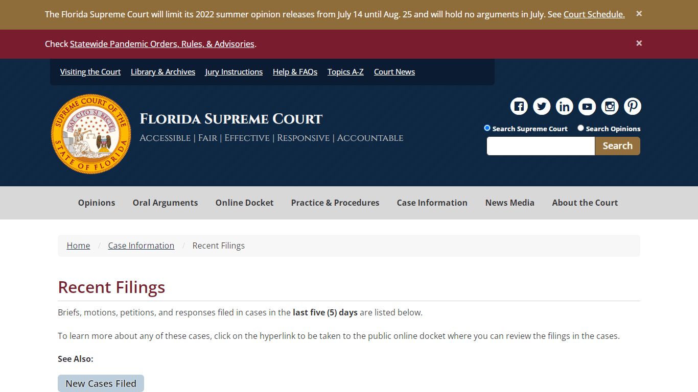Recent Filings - Supreme Court